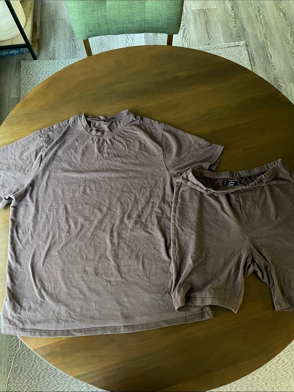 100% cotton SHEIN Brown Short Sleeve Tee and Elastic Waist Shorts Set